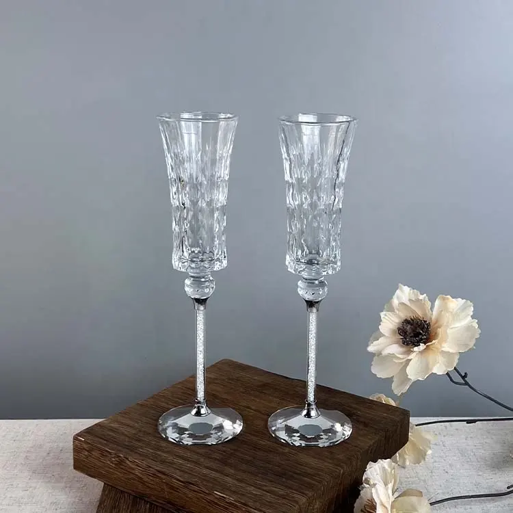 Calice con gambo diamantato argento bicchieri in vetro bicchieri da Champagne flauti eleganti flauti da Champagne