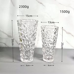 Conteneur à fleurs design moderne pour la décoration intérieure Vase <span class=keywords><strong>en</strong></span> <span class=keywords><strong>verre</strong></span> nervuré transparent <span class=keywords><strong>en</strong></span> cristal de luxe avec lumière nordique - Product Image 2