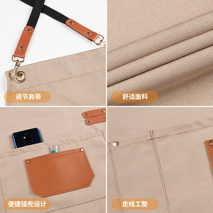 Tablier croisé imperméable en toile avec poche en cuir, taille unique, en polyester, pour le travail dans les cafés et les magasins de fruits - Product Image 4