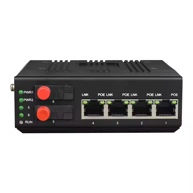 Manufacturer Industrial Managed Network Switch 4 Port Fast Ethernet 802.3af/at Din Rail POE Switch With 2 Fiber Port