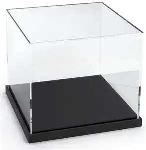 wholesale custom clear transparent acrylic countertop display case with black base lift off clear lid for retail display only