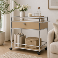 Chariot roulant modulaire en métal violet avec tiroir, cadre chromé, table d'appoint pour salon et chambre, en acier, taille et couleur personnalisables