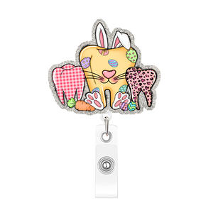 Porta credenciales retráctil con diseño de conejo de Pascua, clip giratorio para credenciales de identificación de oficina o estudiantiles, pequeño regalo para festivales - Product Image 3