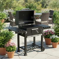 Barbecue moderne mobile en acier inoxydable avec allumage piézoélectrique, tables latérales pliables, chariot, haute pression, sécurité, pour grillades en extérieur