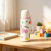 Botella de Agua con Aislamiento al Vacío de Dibujos Animados para Niños de 550 ml, Acero Inoxidable 316, a Prueba de Fugas, con Cordón de Mano, Termo, Impresión de Logotipo Personalizado