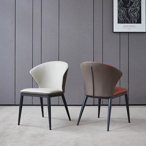 Modern Upholstered Dining Chair Light Gray Orange Leather <b>Backrest</b> Adult Use - Product Image 2