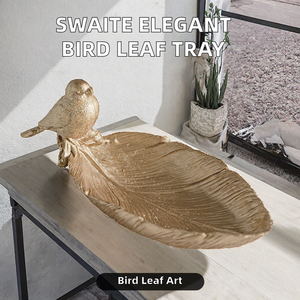 Sculpture murale moderne minimaliste en résine, motif feuille d'oiseau, faite à la main, avec plateau de rangement décoratif pour clés, pour l'entrée de la maison - Product Image 2