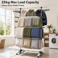 Séchoir à linge pliable Dreamland en acier inoxydable, 4 niveaux, mobile, robuste, pour intérieur et extérieur, avec ailes