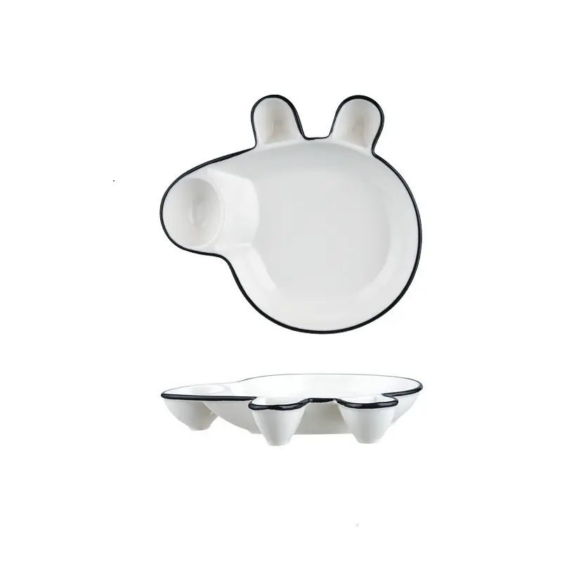 Kid Love 8.5\" Cartoon Pig Design Porcelain Dinner Plate White Black Rim Household Ceramic Sustainable Feature Children