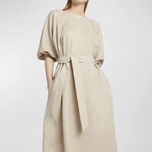 Abito Midi Estivo/Primaverile Casual di Alta Qualità Personalizzato in Tessuto Naturale Misto Cotone e Lino con Collo a O per <span class=keywords><strong>Donne</strong></span> - Product Image 3