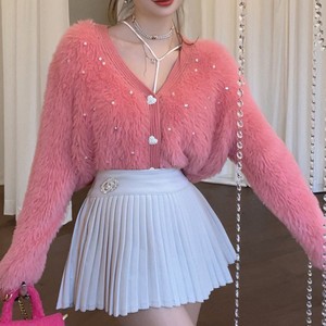 เสื้อคลุมไหมพรมประดับลูกปัดสำหรับผู้หญิง ทรงหลวม สั้น คอวี แฟชั่นฤดูใบไม้ร่วง/ฤดูหนาว - Product Image 1