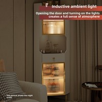 Meuble d'angle de salon haut de gamme en bois, moderne et écologique, avec casier à vin triangulaire en forme d'éventail, grand rangement, allure luxueuse
