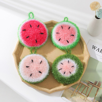FF6177 Éponge de nettoyage ménagère réutilisable en forme de pastèque, à suspendre, style fruit mignon, tampon à récurer pour cuisine
