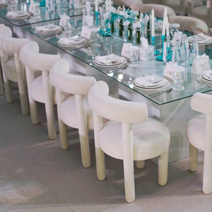 Silla de comedor de Evento de Boda sin brazos con respaldo de tela de terciopelo con piernas cilíndricas crema simple nórdicas modernas - Product Image 5