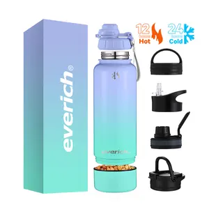Eco Friendly 32 Oz 2 In 1 Gym Drink Sport Water Bottle Insulated Stainless Steel Flask Water Bottle 1L With Straw And 4 Lids