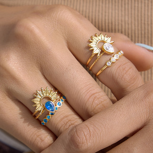 Bagues en acier inoxydable plaqué or 18 carats, luxe, yeux de démon, bijoux quotidiens pour femmes, empilables, pierres naturelles, grandes bagues statement - Product Image 3