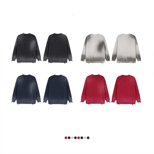 Pull en tricot unisexe vintage déchiré 425G, délavé, détails usés, col rond, style streetwear oversize, pull d'hiver - Product Image 3