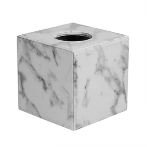 Tùy Chỉnh Trắng Vuông Desktop Marble Pu Leather Tissue Box Chủ Organizer,Tissue Chủ Box