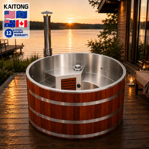 Kaitong Spa extérieur de luxe portable, hybride <span class=keywords><strong>nordique</strong></span>, rond, en cèdre et acier inoxydable, pour 2, 4 ou 6 personnes, chauffé au bois, petit spa - Product Image 1