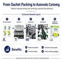 Ligne d'emballage automatique CE pour sachets de sucre et de sel, machine d'emballage de granulés en bâtonnets à 6 voies, machine de mise en carton