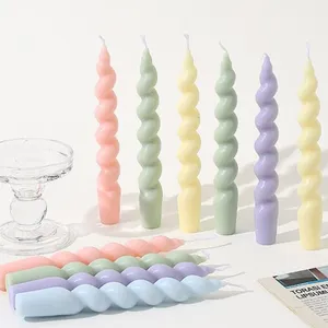 Macaron Color Twisted Pillar Candles 18cm 20cm Home Dekorative Spiral Taper Curly Paraffin Wax Unscented Candles