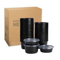 10oz 300ml PP Zwarte Ronde Verpakkingen Saladeschalen Bakjes Magnetronbestendig Pasta Soep Plastic Schaal met Deksel