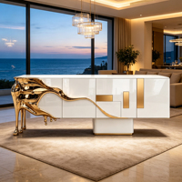 Buffet de luxe blanc avec pieds sculptés en or fondu, en fibre de verre, pour salle à manger de villa