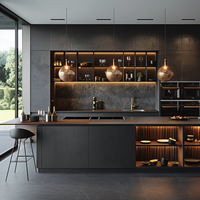 Armoires de cuisine sur mesure avec portes en bois massif et îlot de rangement, fabriquées sur commande pour projets d'aménagement intérieur personnalisés