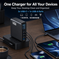 Bloc chargeur GaN 140W avec affichage numérique de la puissance, adaptateur secteur multi-ports PD QC, chargeur de voyage compact pour ordinateurs portables et téléphones