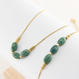 Grosir Set perhiasan Mode 14K emas baja nirkarat kalung gelang tiga giok manik liontin untuk ulang tahun pertunangan - Product Image 1