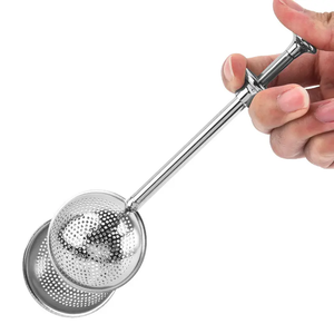 Infusor de té de acero inoxidable 304 con mango tipo empuje, colador de té de bolas de té de hojas sueltas de malla fina retráctil - Product Image 2