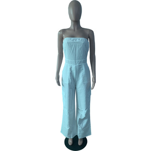 Streetwear taille haute jambe large une pièce ensemble barboteuse <span class=keywords><strong>combishort</strong></span> <span class=keywords><strong>femme</strong></span> blanc grande taille sans bretelles combinaison - Product Image 3