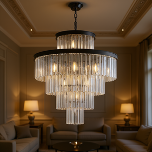 Crystal Chandelier 24 Inch 5 Tier Black Finish Pendant Light For Living Room Dining Room LED E14 <b>Bulb</b> Base - Product Image 2