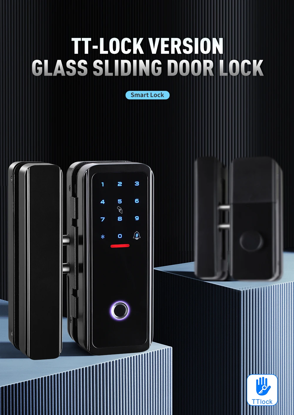 TTlock Smart RFID Digital Biometric Entrance Passcode Keyless Electronic Fingerprint Digital 12mm Glass Door Lock For Glass