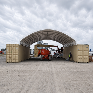 Abri de stockage pour conteneurs à double structure en arche, 20ft 40ft, pour chariots élévateurs, tracteurs et machines, taille personnalisée, avec bâche en PVC 650gsm, type abri de voiture - Product Image 1