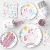 Dekorasi Ulang Tahun Unicorn Termasuk Piring Kue, Serbet, Gelas, Spanduk, dan Taplak Meja Bertema Unicorn