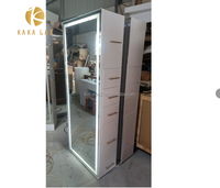 Mobilier de salon de coiffure moderne et luxueux à double face avec miroir et éclairage LED