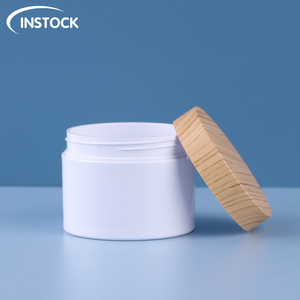 Packaging Plastic Instock Facemask Cosmetic Packaging Container 80/100/120ml Pet Plastic Luxury Cosmetic Cream Jars With Wooden Lids