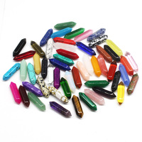 Vente en gros de pendentifs ornements artisanaux en pierres précieuses naturelles DIY, en forme de colonne hexagonale ou de balle pointue, pour pendules