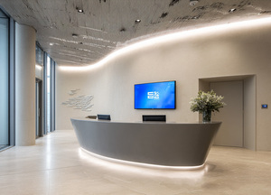 Oval Stone Extendable Reception <b>Desk</b> Modern Design Durable Commercial <b>Office</b> Furniture with PETG Plastic for Hotel Use - Product Image 6