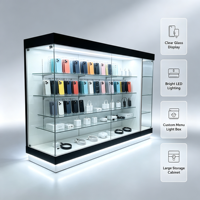 Kiosque personnalisé pour accessoires de téléphonie mobile avec éclairage LED, vitrine en verre, comptoir îlot noir et blanc