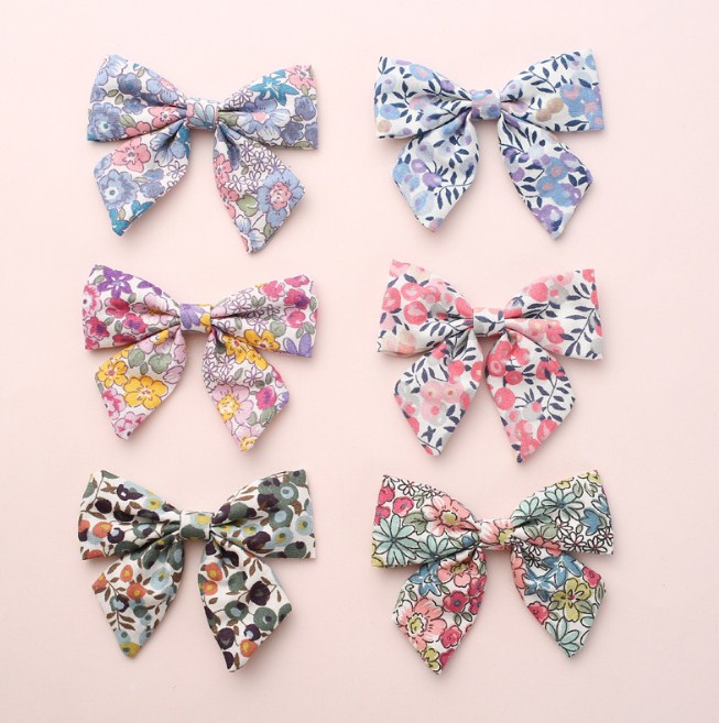 Cotton and linen printed bow hairpins for children sell well in Europe and America