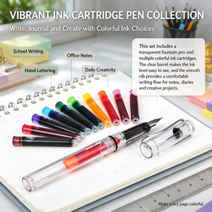 Juego de plumas estilográficas profesionales con cartuchos de tinta reemplazables de 12 colores para caligrafía, escritura, material escolar y de oficina - Product Image 3