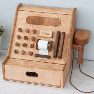 Set <span class=keywords><strong>di</strong></span> giocattoli per registratori <span class=keywords><strong>di</strong></span> <span class=keywords><strong>cassa</strong></span> in legno fatti a mano fingere il gioco per bambini fantasiosi può essere personalizzato - Product Image 1