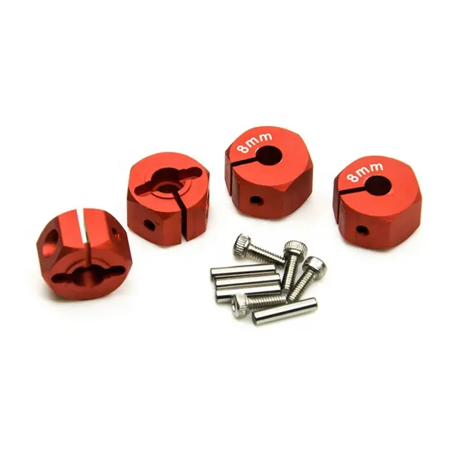 Red Anodized CNC Aluminum 12mm Hex Wheel Hub 8mm Thickness Mount Pins Universal RC Car Accessories