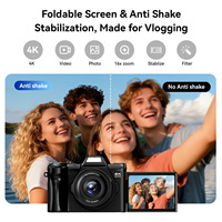 Appareil photo numérique 4K avec autofocus, anti-vibration, zoom 16x, prise de vue en continu, time-lapse, caméra de vlogging, reflex numérique