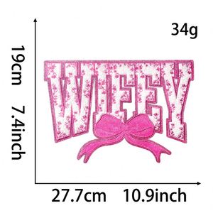 Nouvel arrivage : Patch thermocollant en chenille et sequins brodés, motif 'Wifey' avec nœud, grande taille 10,7 pouces/27,3 cm - Product Image 6