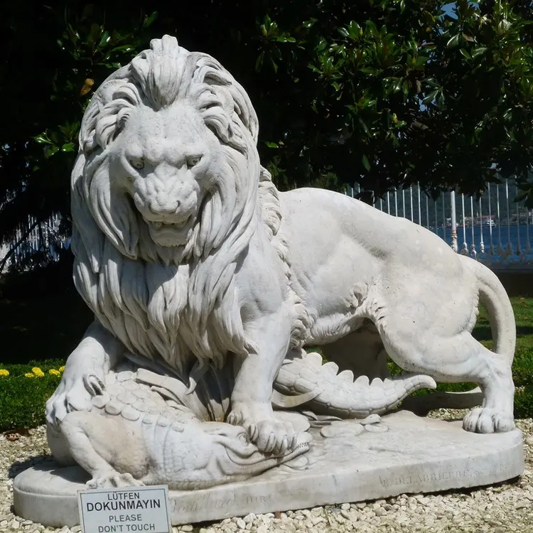 Outdoor garden decorative hand carved white granite lion sculpture
