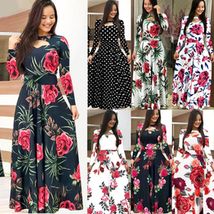 Maxi abito donna manica lunga 2023 estiva Plus Size 5XL moda stampa Maxi abito lungo donna - Product Image 1