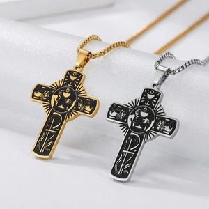 <b>Cross</b> Necklace Stainless Steel Unisex Holy Spirit Church Beaded <b>Chain</b> Silver Gold Themed Pendants - Product Image 4